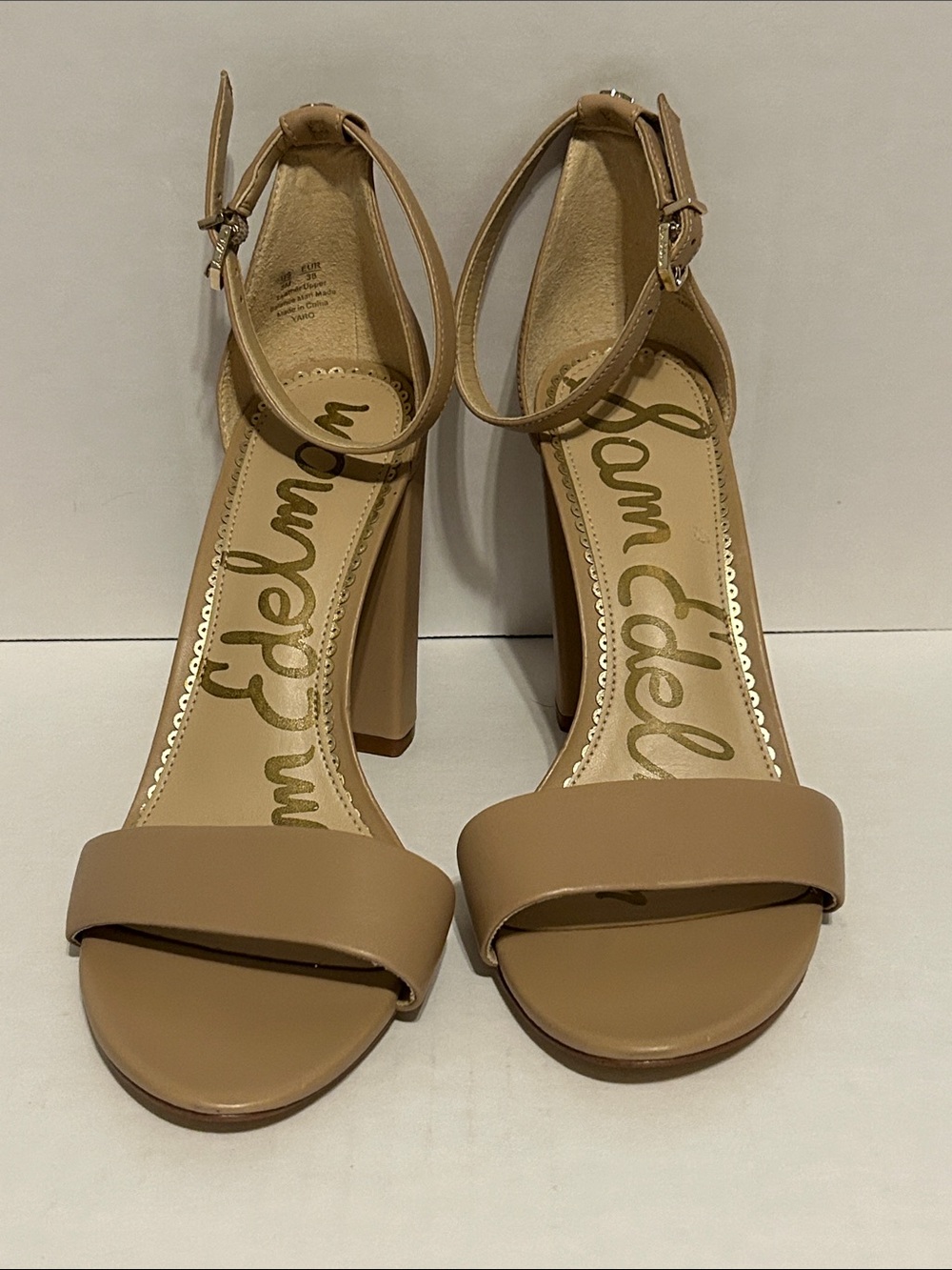 Sam Edelman Yaro Nude/Tan Block Heel Ankle-Strap Sandals
